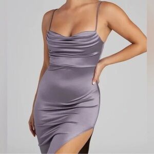 HTF Windsor Lola High Slit Satin Gown